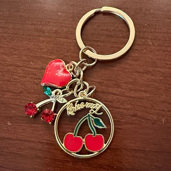 Accessories - Cherry Charm Keychain with Heart Accent
